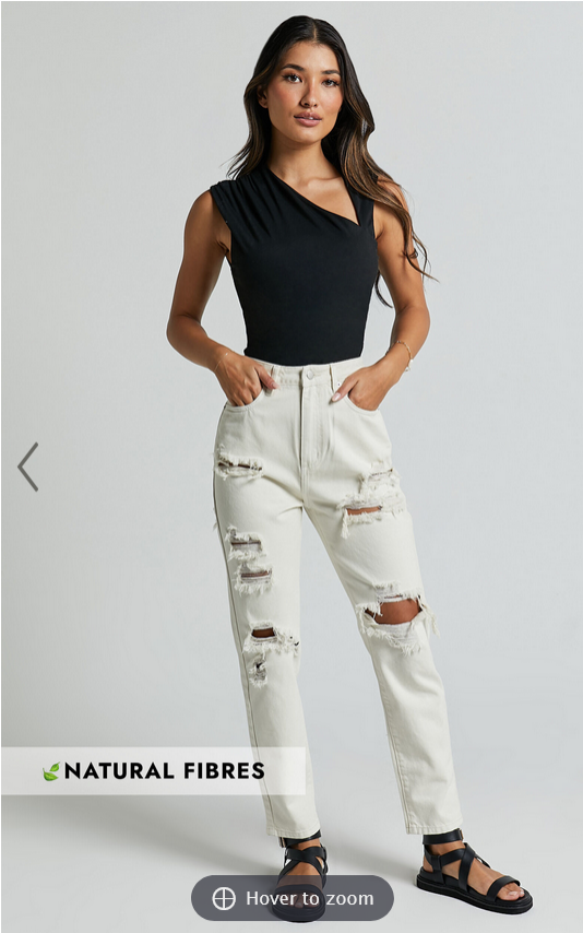 Showpo Billie Jeans - High Waisted Cotton Distressed Mom Denim Jeans