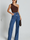 Showpo Emman Jeans - High Waisted Cotton Wide Leg Denim Jeans in Dark Blue Wash