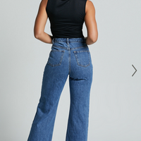 Showpo Vancouver Jeans - High Waist Straight Leg Patch Pocket Denim Jeans in Mid Blue Wash