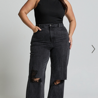 Showpo Miho Jeans - High Waisted Recycled Cotton Distressed Straight Leg Denim Jeans in Washed Black