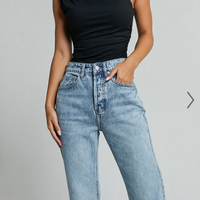 Showpo Wilkins Jeans - High Waisted Straight Leg Cropped Hem Jeans in Mid Blue Wash