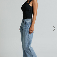 Showpo Wilkins Jeans - High Waisted Straight Leg Cropped Hem Jeans in Mid Blue Wash