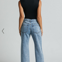 Showpo Wilkins Jeans - High Waisted Straight Leg Cropped Hem Jeans in Mid Blue Wash