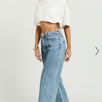 Showpo Jolene Jeans - Mid Rise Wide Leg Recycled Denim Cropped Jeans in Mid Blue Wash