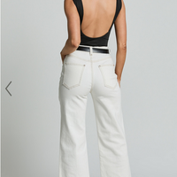 Showpo Malcolm Jeans - Mid Rise Contrast Stitch Flared Denim Jeans in White Denim