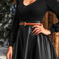 Cupshe Black Long Sleeve Top Faux Leather Skirt Mini Dress