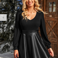 Cupshe Black Long Sleeve Top Faux Leather Skirt Mini Dress