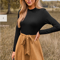 Cupshe Black Long Sleeve Top Khaki Skirt Mini Dress