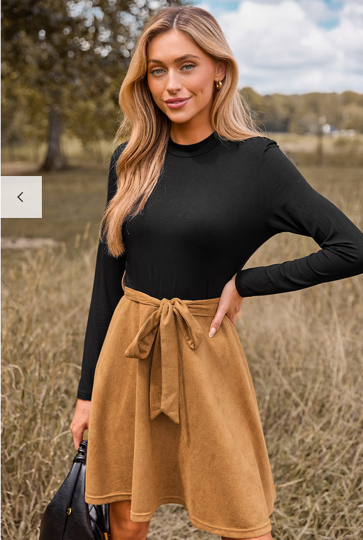 Cupshe Black Long Sleeve Top Khaki Skirt Mini Dress