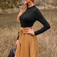 Cupshe Black Long Sleeve Top Khaki Skirt Mini Dress