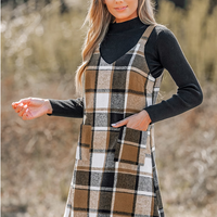 Cupshe Plaid V-Neck Pockets A-line Mini Dress(X3)