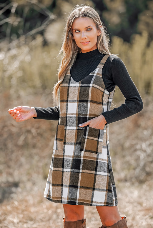 Cupshe Plaid V-Neck Pockets A-line Mini Dress(X3)