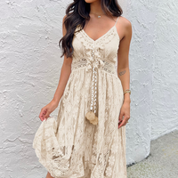 Cupshe Astrid Sleeveless V-neck Tassel Ruching Dress