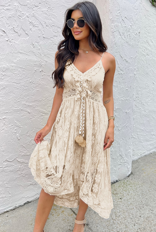 Cupshe Astrid Sleeveless V-neck Tassel Ruching Dress