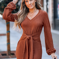 Cupshe Orange Puff Sleeve Tie Waist Mini Jersey Dress