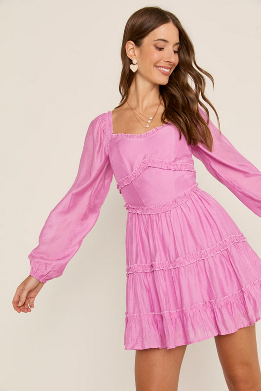 Francesca's Vickie Long Sleeve Ruffle Tiered Mini Dress