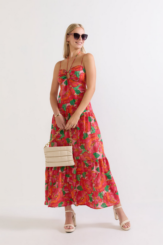 Francesca's Mariana Strappy Halter Floral Maxi Dress