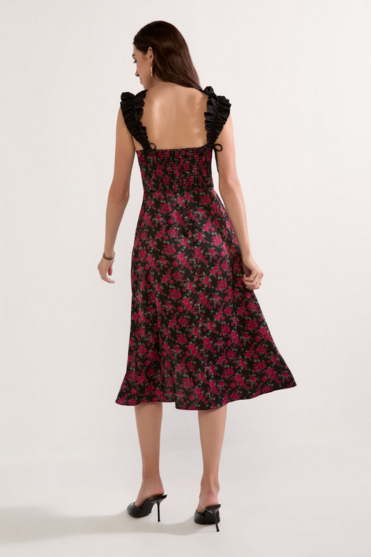 Francesca's Melissa Floral Satin Midi Dress