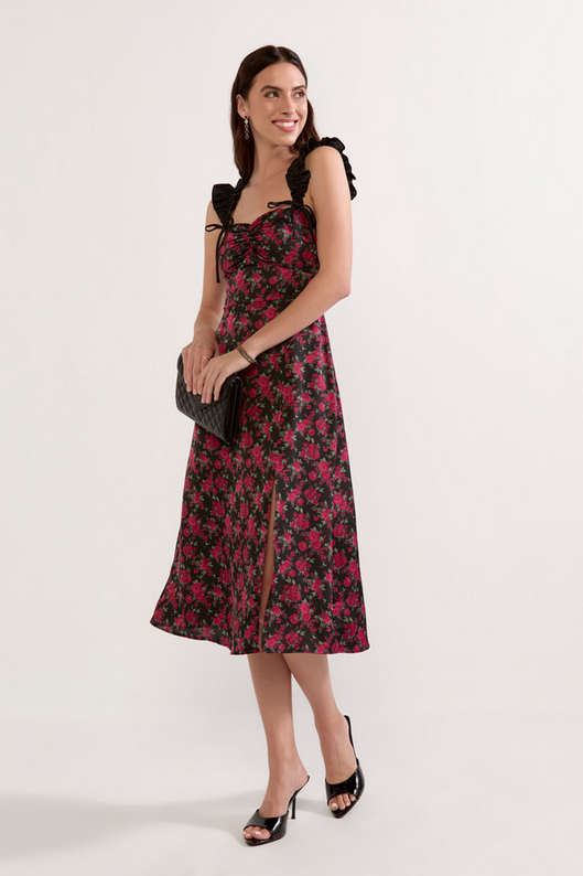 Francesca's Melissa Floral Satin Midi Dress