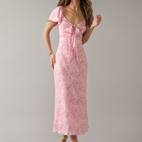 Francesca's Maria Bow Tie Front Silky Floral Midi Dress