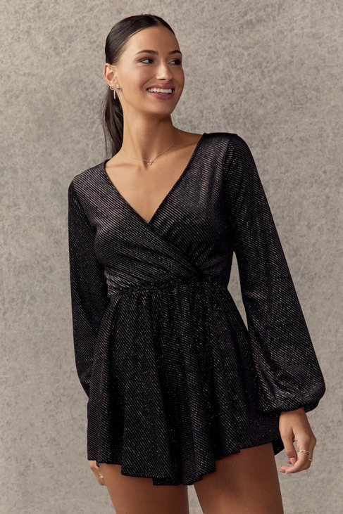 Francesca's Lillian Glitter Knit Wrap Romper (x2)