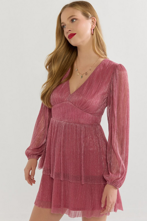 Francesca's Tammie Puff Sleeve Shimmer Mini Dress