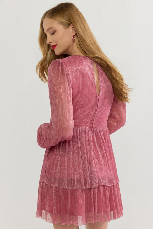 Francesca's Tammie Puff Sleeve Shimmer Mini Dress