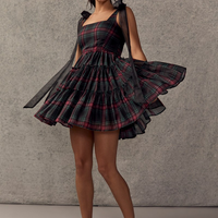 Francesca's Alana Ruffle Tiered Plaid Mini Dress (x2)