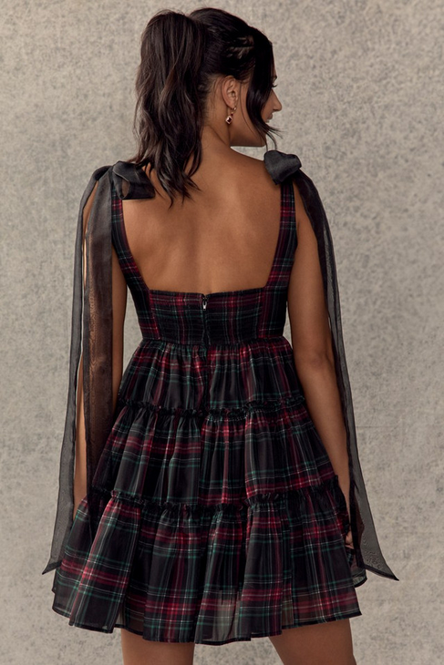 Francesca's Alana Ruffle Tiered Plaid Mini Dress (x2)