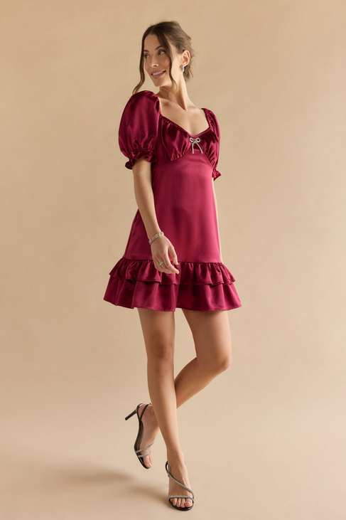 Francesca's Harriet Embellished Bow Satin Dress