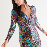 Francesca's Laney Long Sleeve Sequin Mini Dress