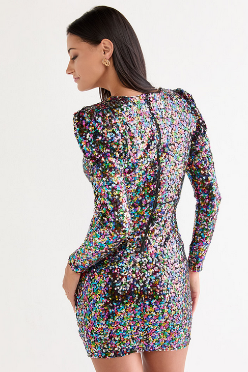 Francesca's Laney Long Sleeve Sequin Mini Dress