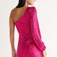 Francesca's Kendell Long Sleeve One Shoulder Sequin Mini Dress (x2)