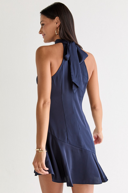 Francesca's Dana Satin Bow Halter Mini Dress