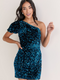 Francesca's Georgina One Shoulder Sequin Mini Dress Blue