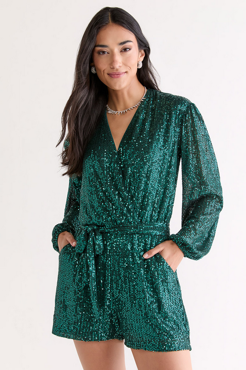 Francesca's Brooke Long Sleeve Sequin Romper