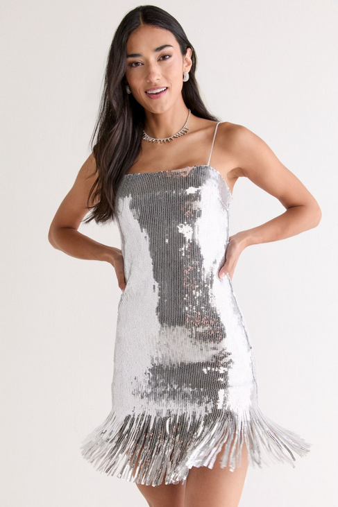 Francesca's Linda Fringe Hem Sequin Mini Dress