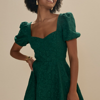 Francesca's Melanie Jacquard Fit And Flare Bow Back Green Mini Dress