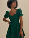 Francesca's Melanie Jacquard Fit And Flare Bow Back Green Mini Dress