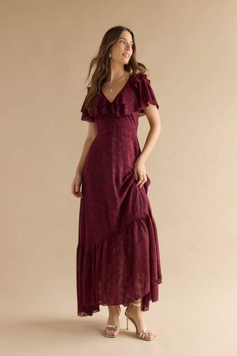 Francesca's Kendal Ruffle Sleeve Maxi Dress