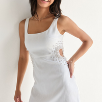 Francesca's Pearl Embellished Side Cutout Mini Sheath Dress