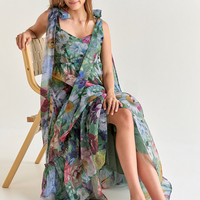 Francesca's Alahna Tie Strap Sage Floral Maxi Dress