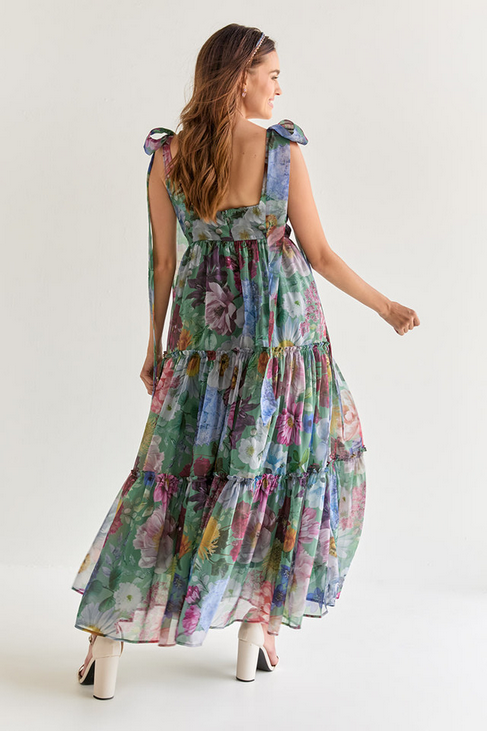 Francesca's Alahna Tie Strap Sage Floral Maxi Dress