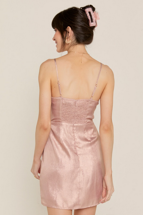 Francesca's Matilda Bronze Bow Front Mini Dress