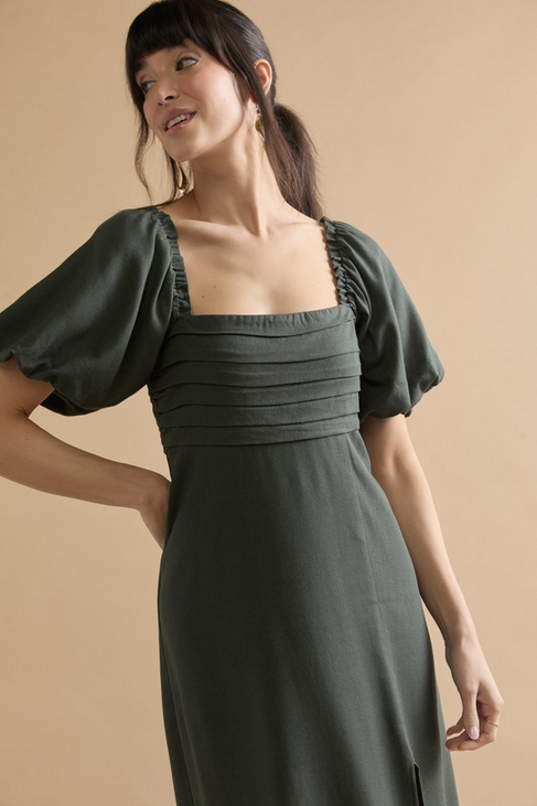 Francesca's Sarah Pleated Puff Sleeve Midi Dress (x2)