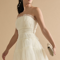 Francesca's Enna Strapless Tule Ruffle Tiered Mini Dress