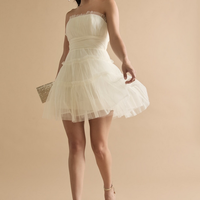 Francesca's Enna Strapless Tule Ruffle Tiered Mini Dress