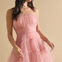 Francesca's Enna Strapless Tule Ruffle Tiered Mini Dress