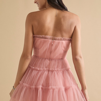 Francesca's Enna Strapless Tule Ruffle Tiered Mini Dress