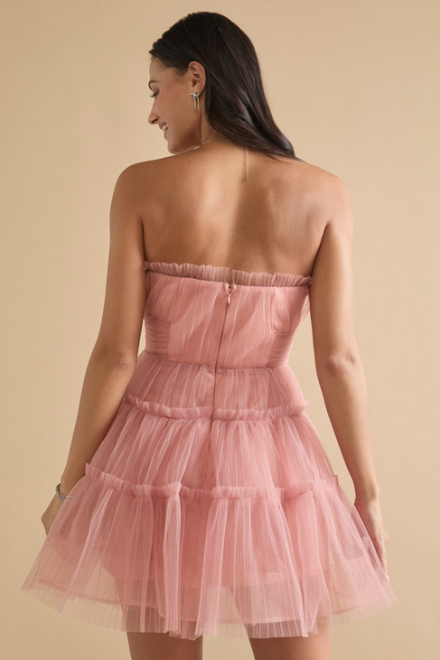 Francesca's Enna Strapless Tule Ruffle Tiered Mini Dress